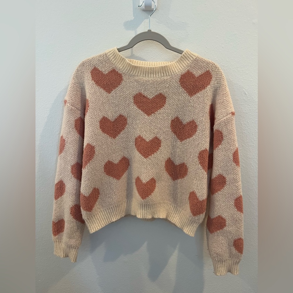 Heart Patterned Sweater in Cream and Brown